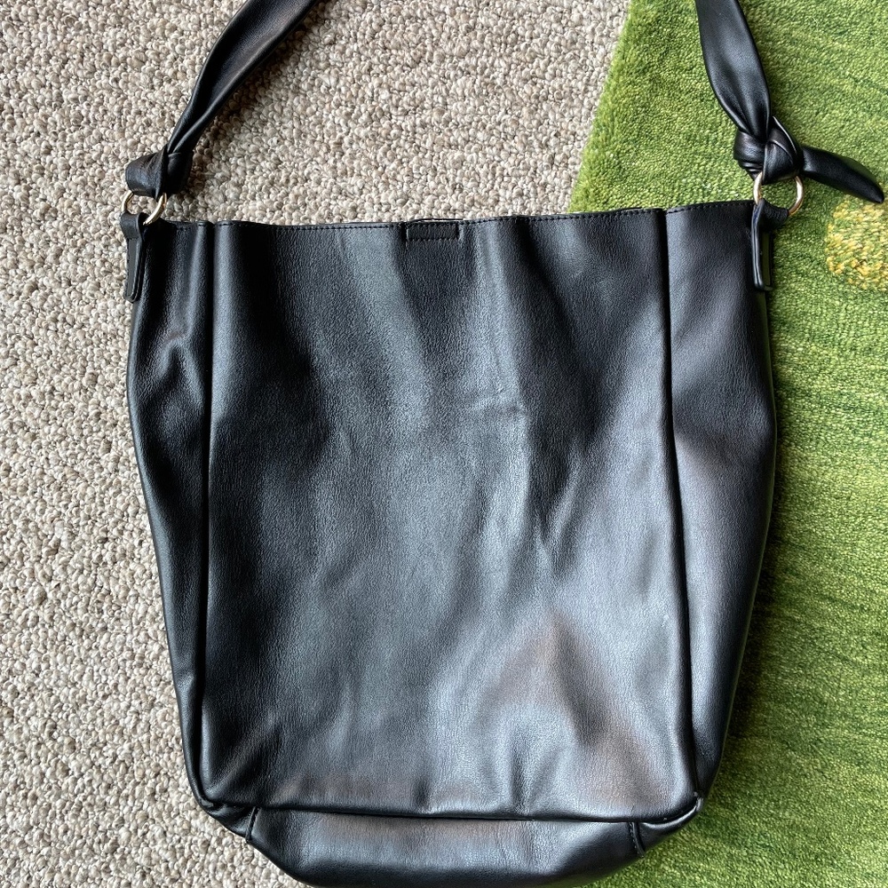 Large Black Pleather Bucket Bag